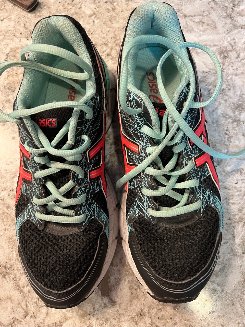 ASICS T473N Women’s Running Shoes Size 7.5 Black Aqua Coral Sneakers